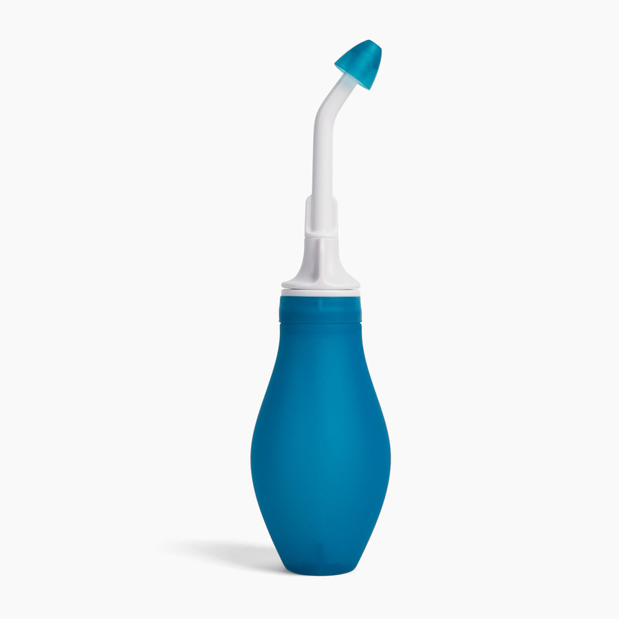 RhinoRinser blue silicone sinus rinse bottle with angled tip